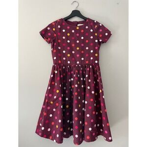 Lands End Girls Plum Polka Dot Cotton Fit & Flare Dress Size 12 Short Sleeve
